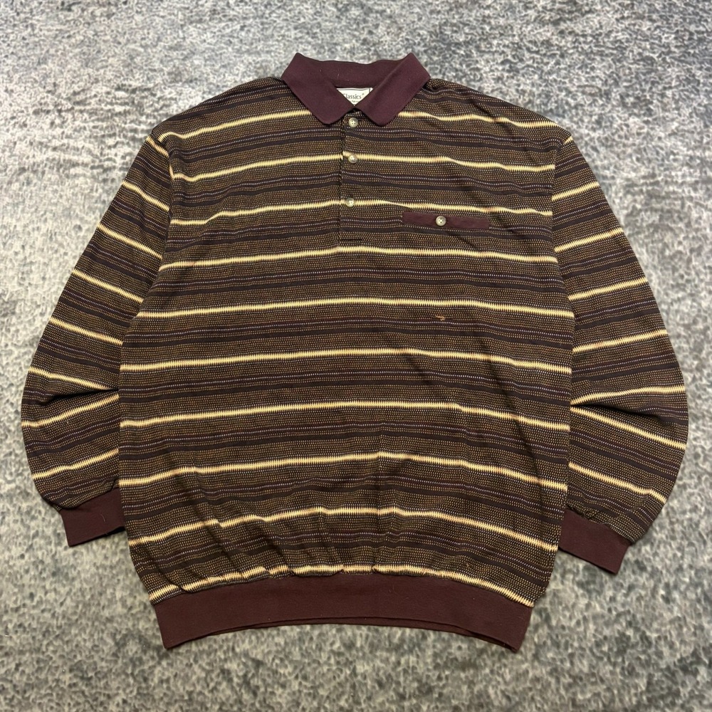 VTG 90s Classics By Palmland Striped Polo Shirt Long Sleeve Striped Mens Large